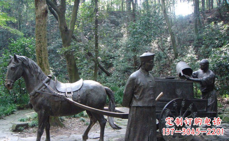 兰州园林清朝士兵和马车小品铜雕