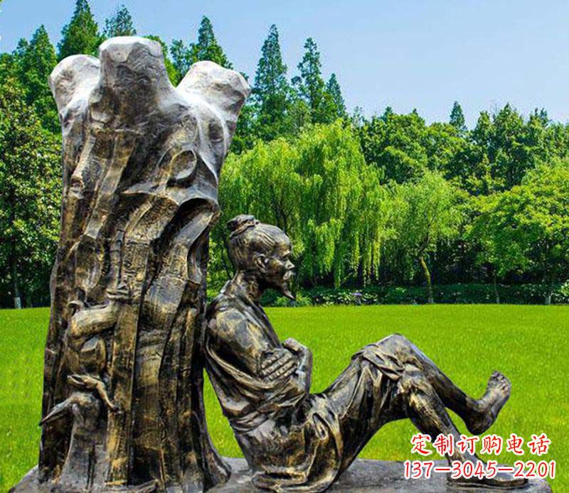 兰州园林守株待兔典故人物铜雕