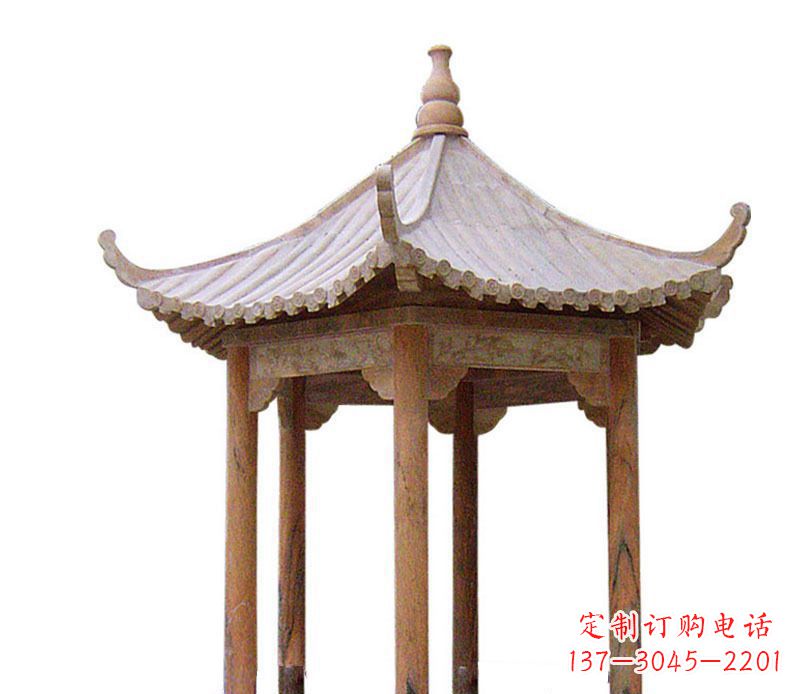 兰州园林晚霞红六角石凉亭景观石雕 (2)