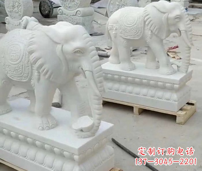 兰州招财动物汉白玉大象石雕 (2)
