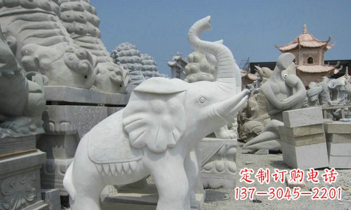 兰州招财动物汉白玉长鼻小象石雕