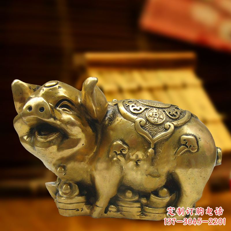 兰州招财金猪铜雕-风水生肖动物雕塑企业商场美陈摆件