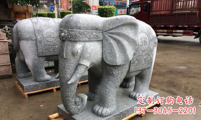 兰州招财进宝芝麻灰大象石雕 (3)