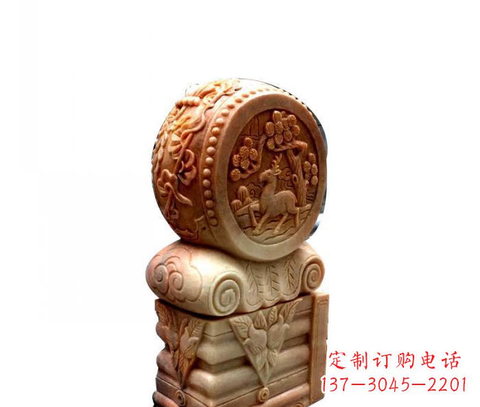 兰州招财石门墩晚霞红抱鼓石