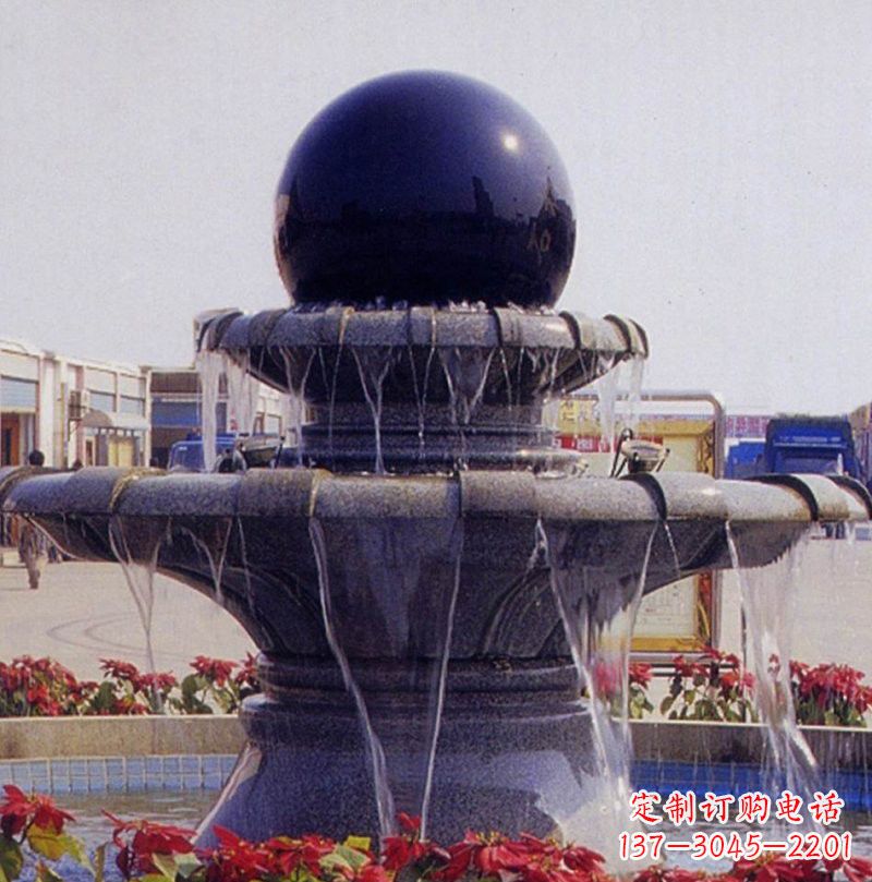 兰州中国黑双层风水球喷泉石雕